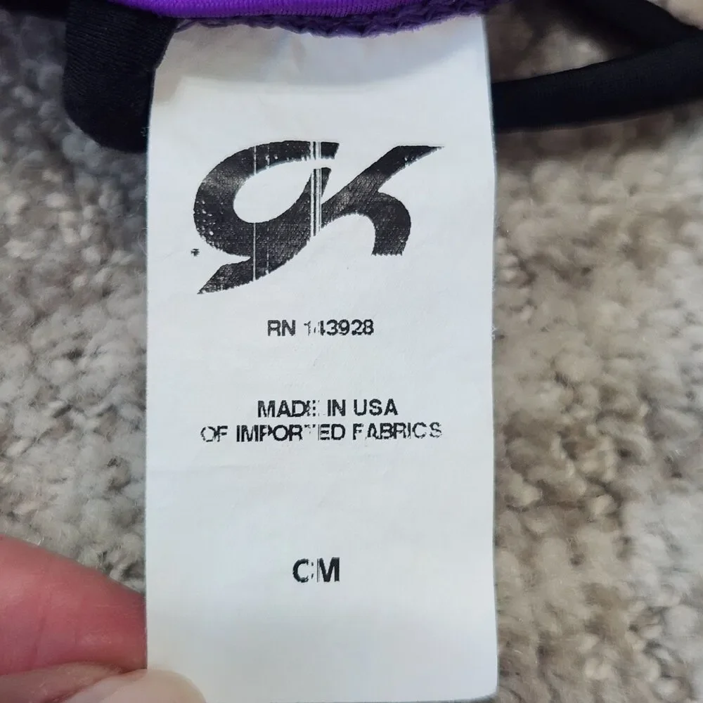 GK Elite girls TBT Tampa Bay Turners gymnastics leotard purple black size CM